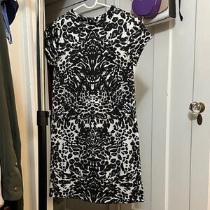 H&M Black and White Animal-Print Cap Sleeve Mini Dress
